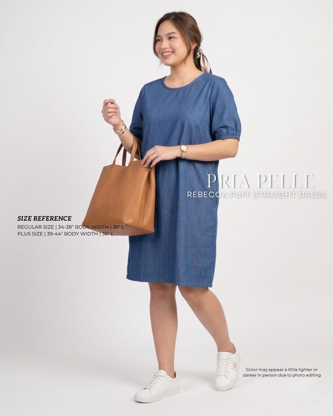 Pria Pelle Rebecca Puff Straight Dress | Soft Denim Blue - Non Stretch