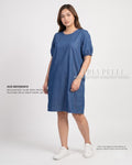 Pria Pelle Rebecca Puff Straight Dress | Soft Denim Blue - Non Stretch