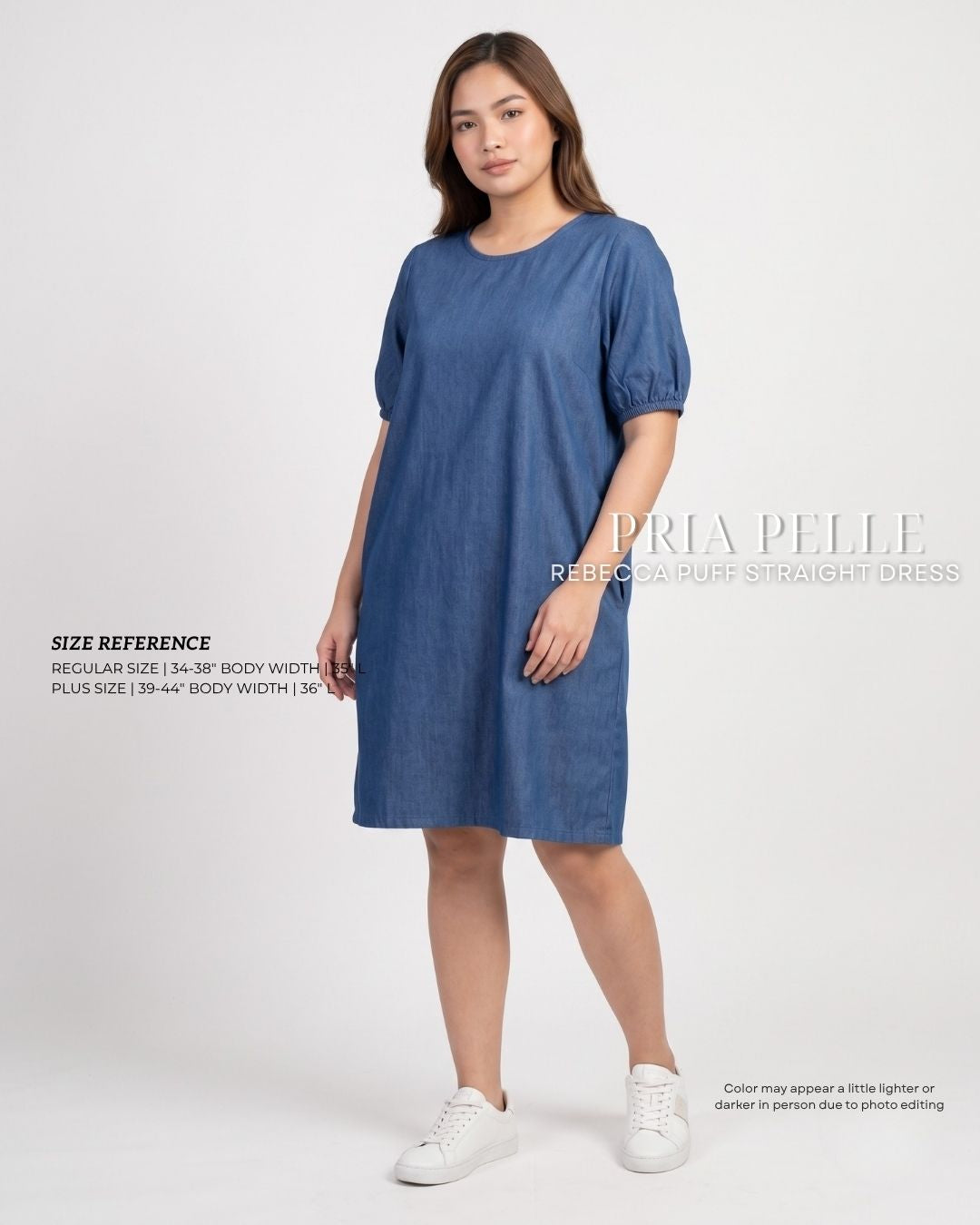 Pria Pelle Rebecca Puff Straight Dress | Soft Denim Blue - Non Stretch