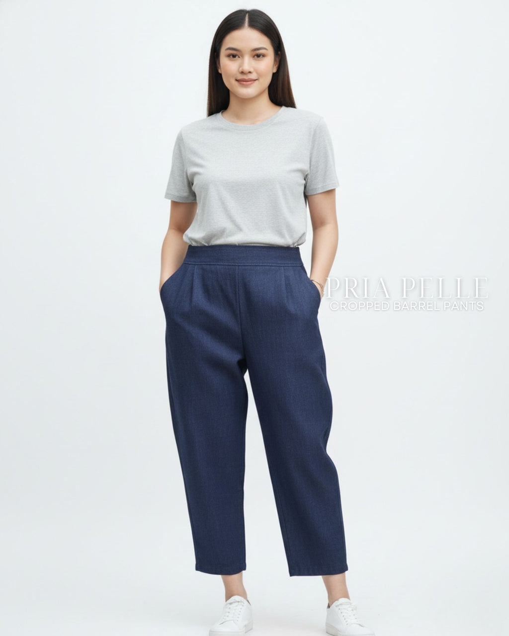 Pria Pelle Cropped Barrel Pants | Back Garter - Denim Steel Gray