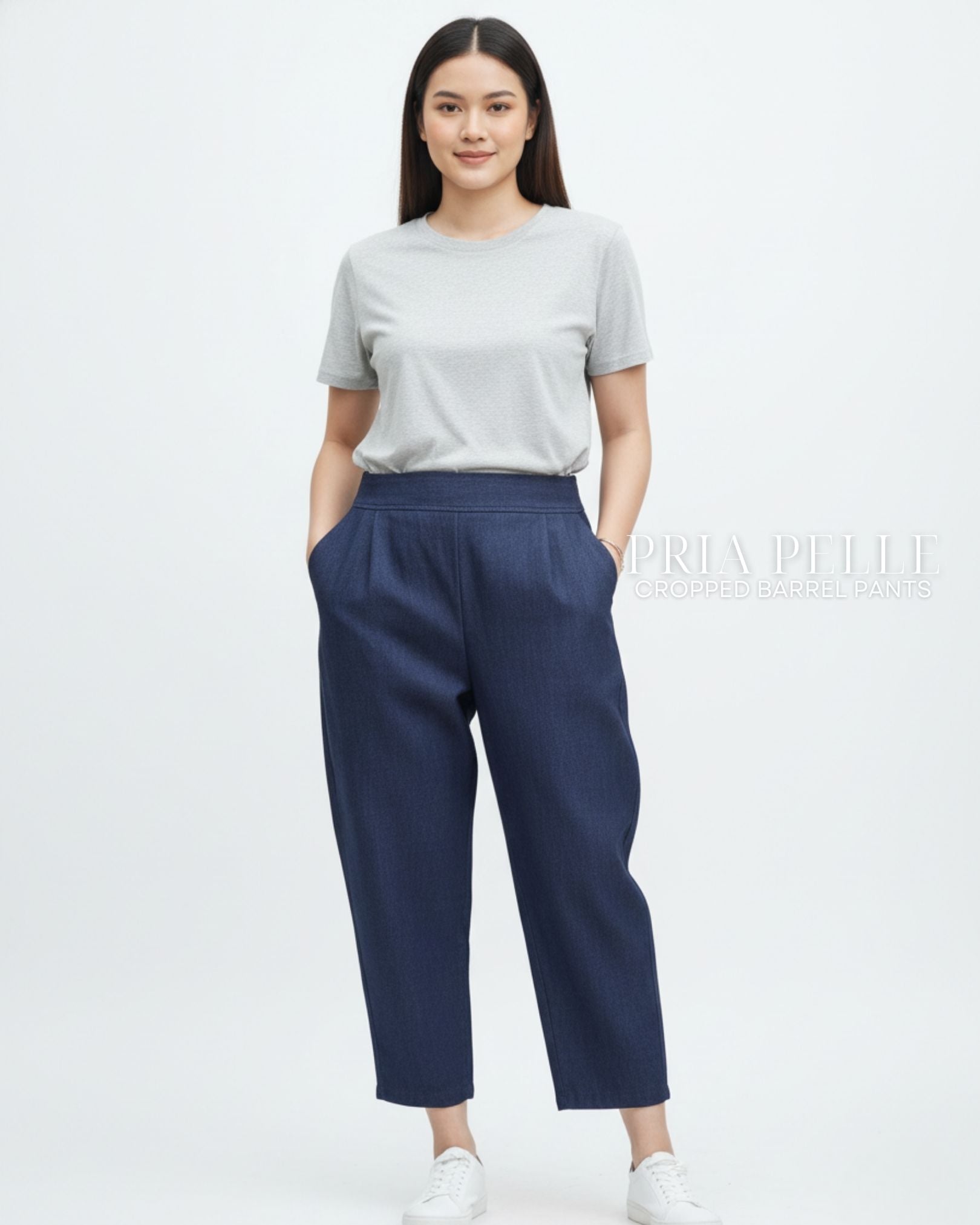 Pria Pelle Cropped Barrel Pants | Back Garter - Denim Steel Gray