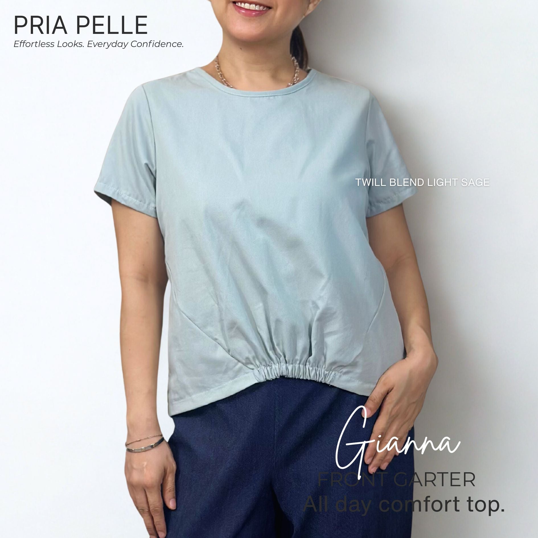 Pria Pelle Gianna Front Garter Top - Twill Blend Light Sage