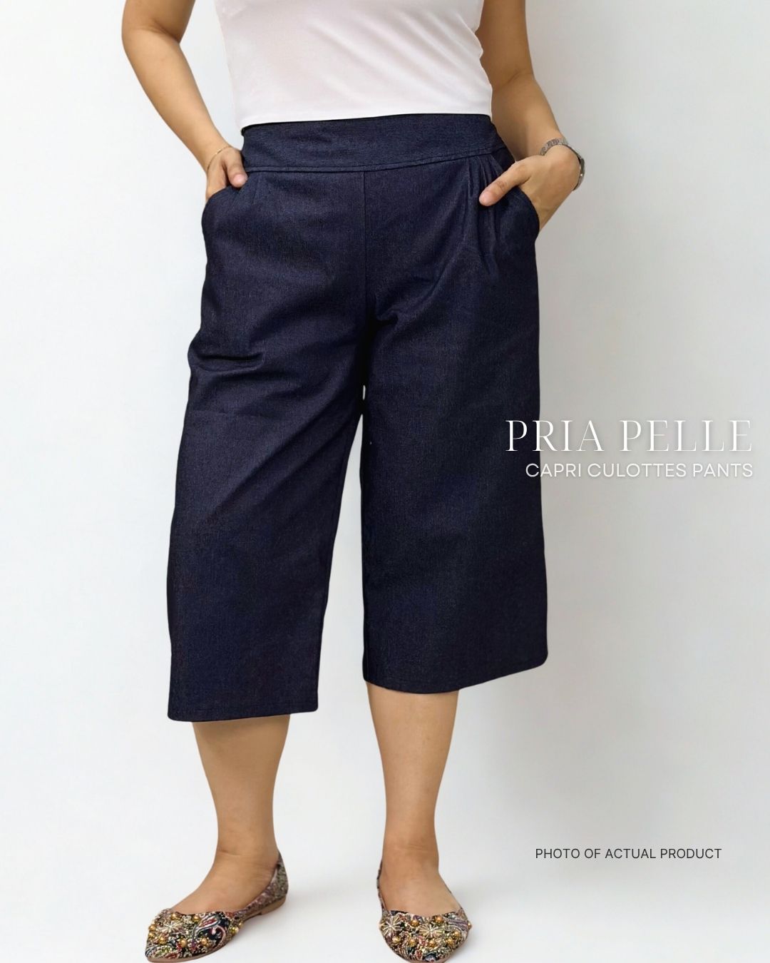 Pria Pelle Capri Culottes Pants | Back garter - Denim Charcoal