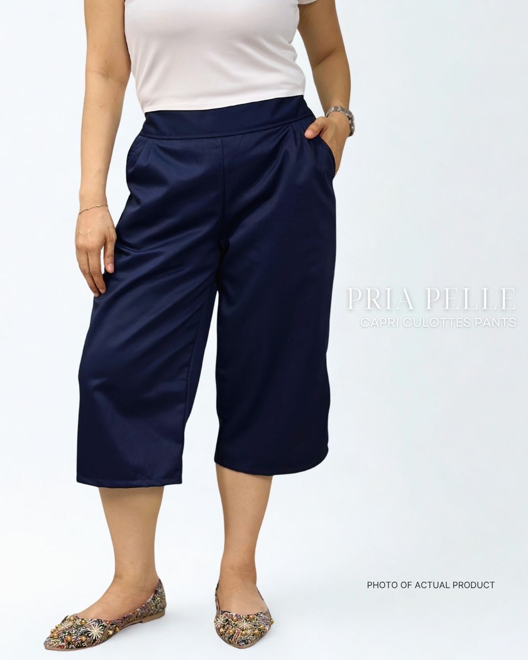 Pria Pelle Capri Culottes Pants | Back garter - Cotton Twill Midnight Blue