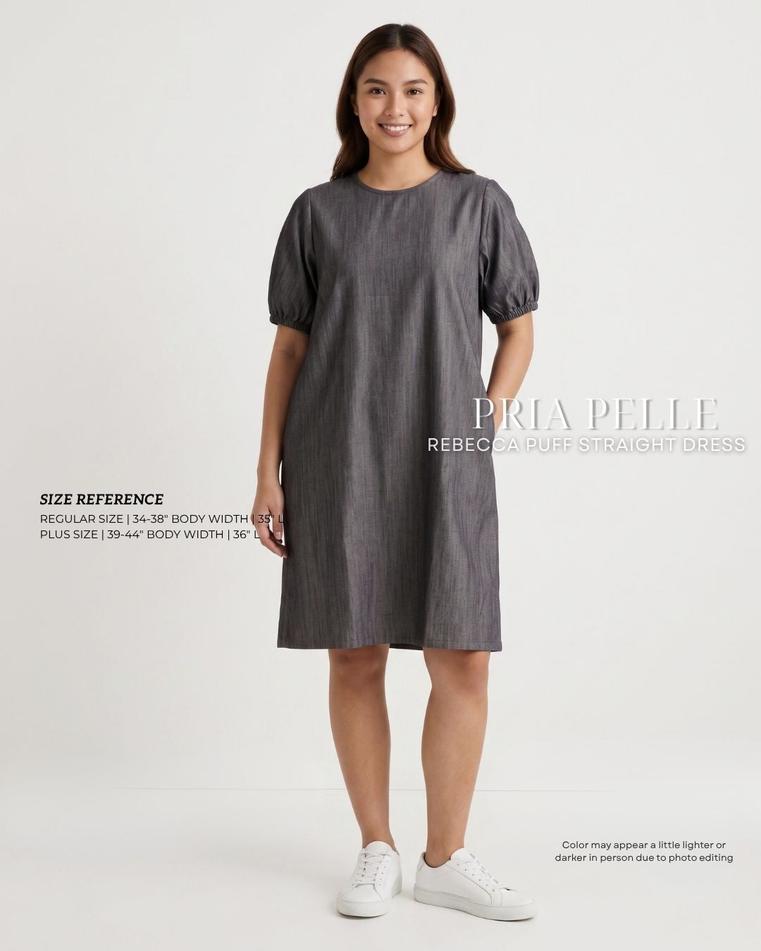 Pria Pelle Rebecca Puff Straight Dress | Denim Charcoal - Non Stretch