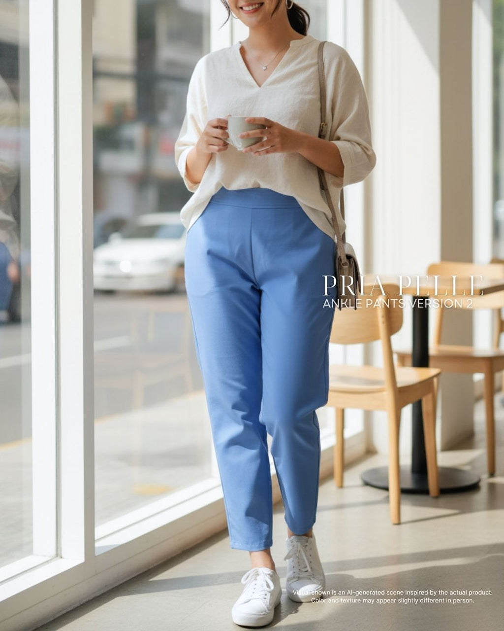 Pria Pelle Ankle Pants Version 2 | Back Garter - Cotton Twill Dodger Blue