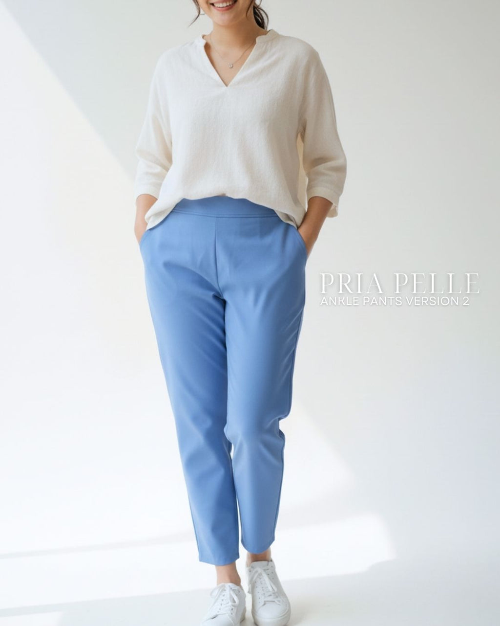 Pria Pelle Ankle Pants Version 2 | Back Garter - Cotton Twill Dodger Blue