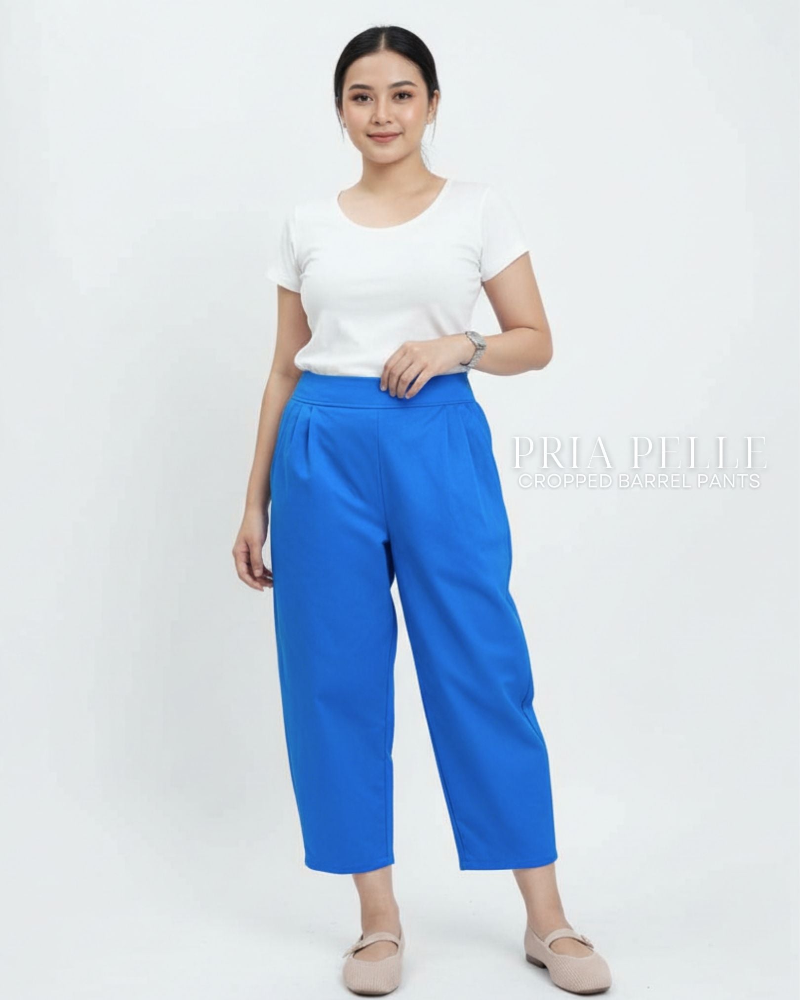 Pria Pelle Cropped Barrel Pants | Back Garter - Cotton Twill Dodger Blue