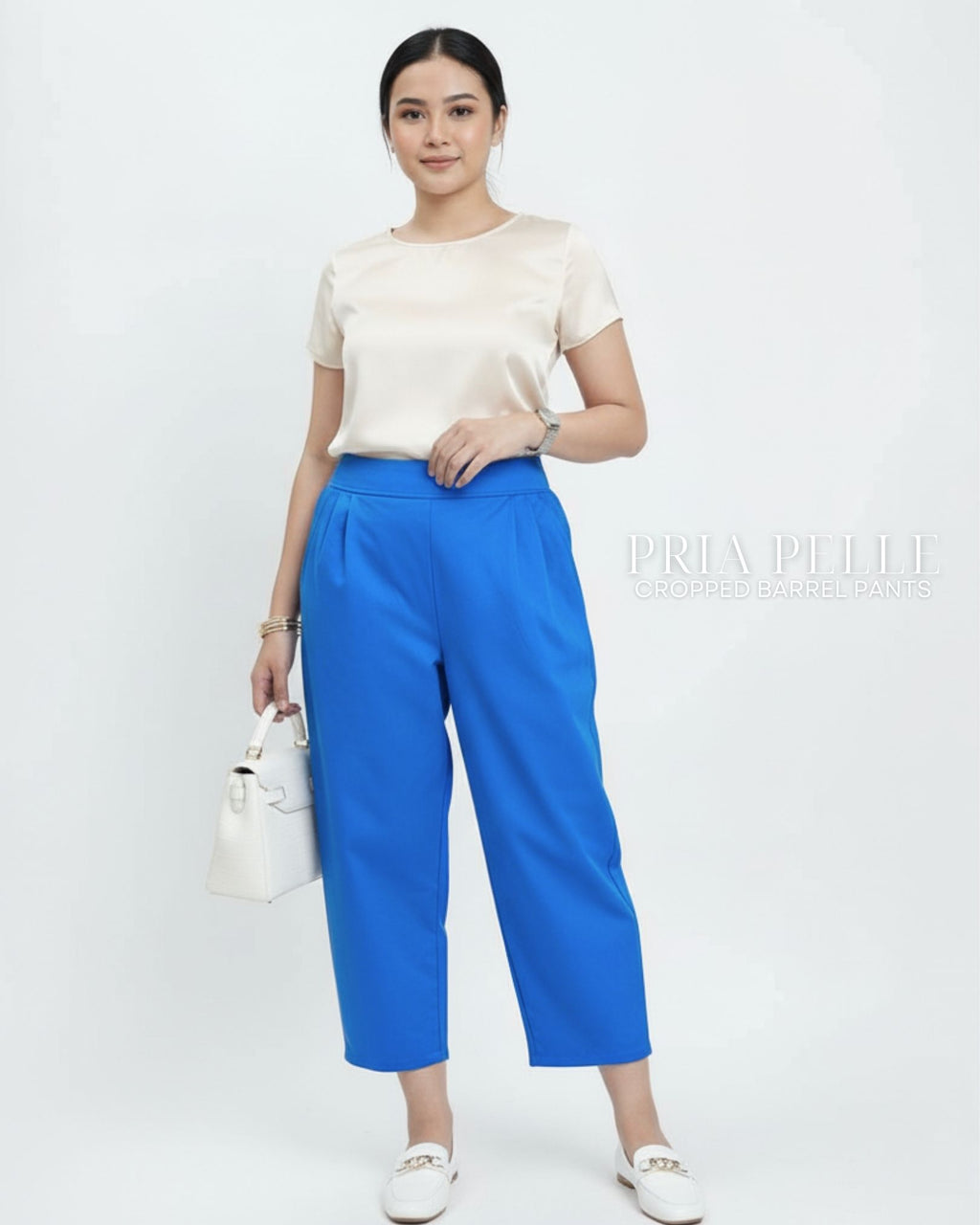 Pria Pelle Cropped Barrel Pants | Back Garter - Cotton Twill Dodger Blue
