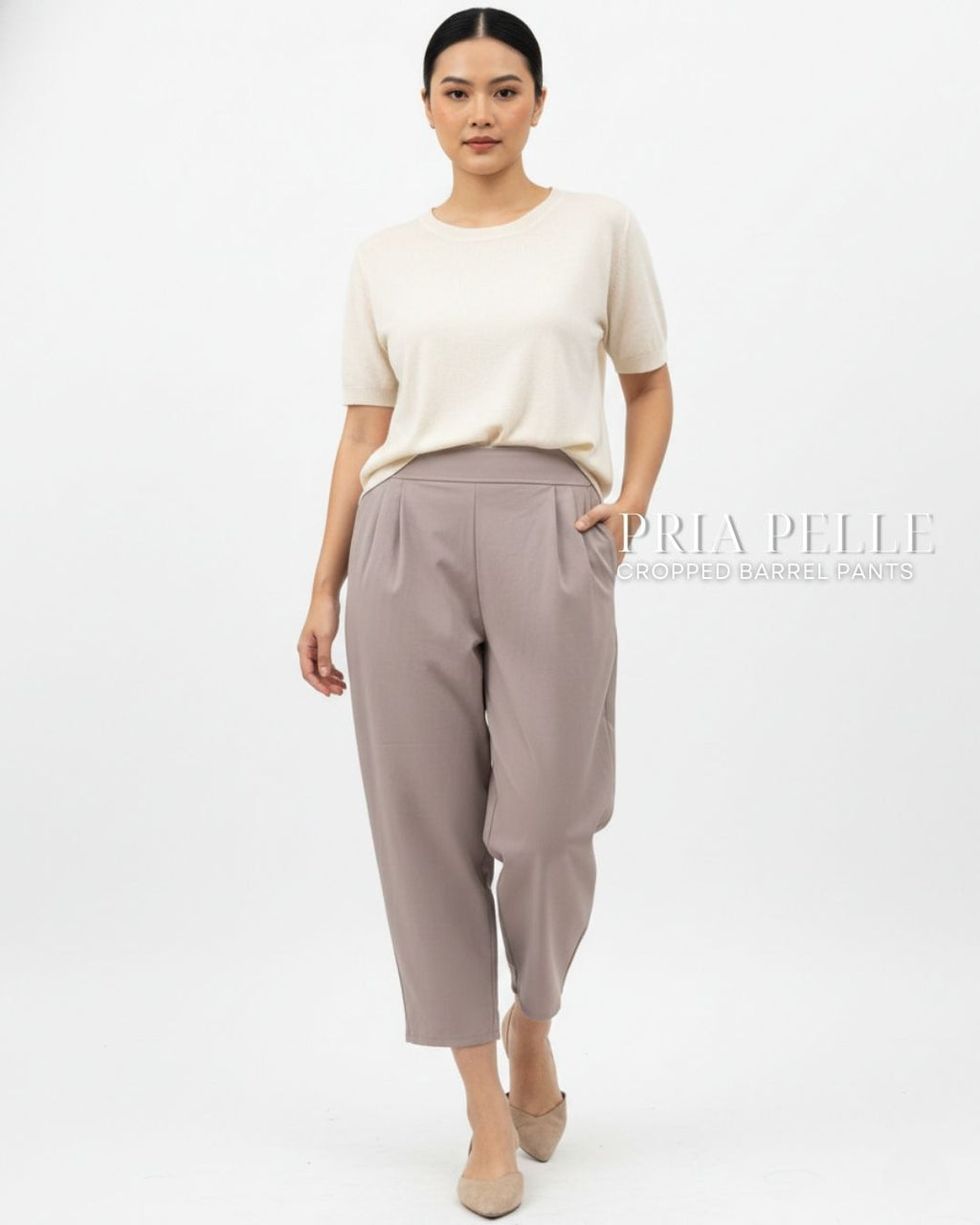 Pria Pelle Cropped Barrel Pants | Back Garter - Linen Blend Edgecomb Gray | Non Stretch