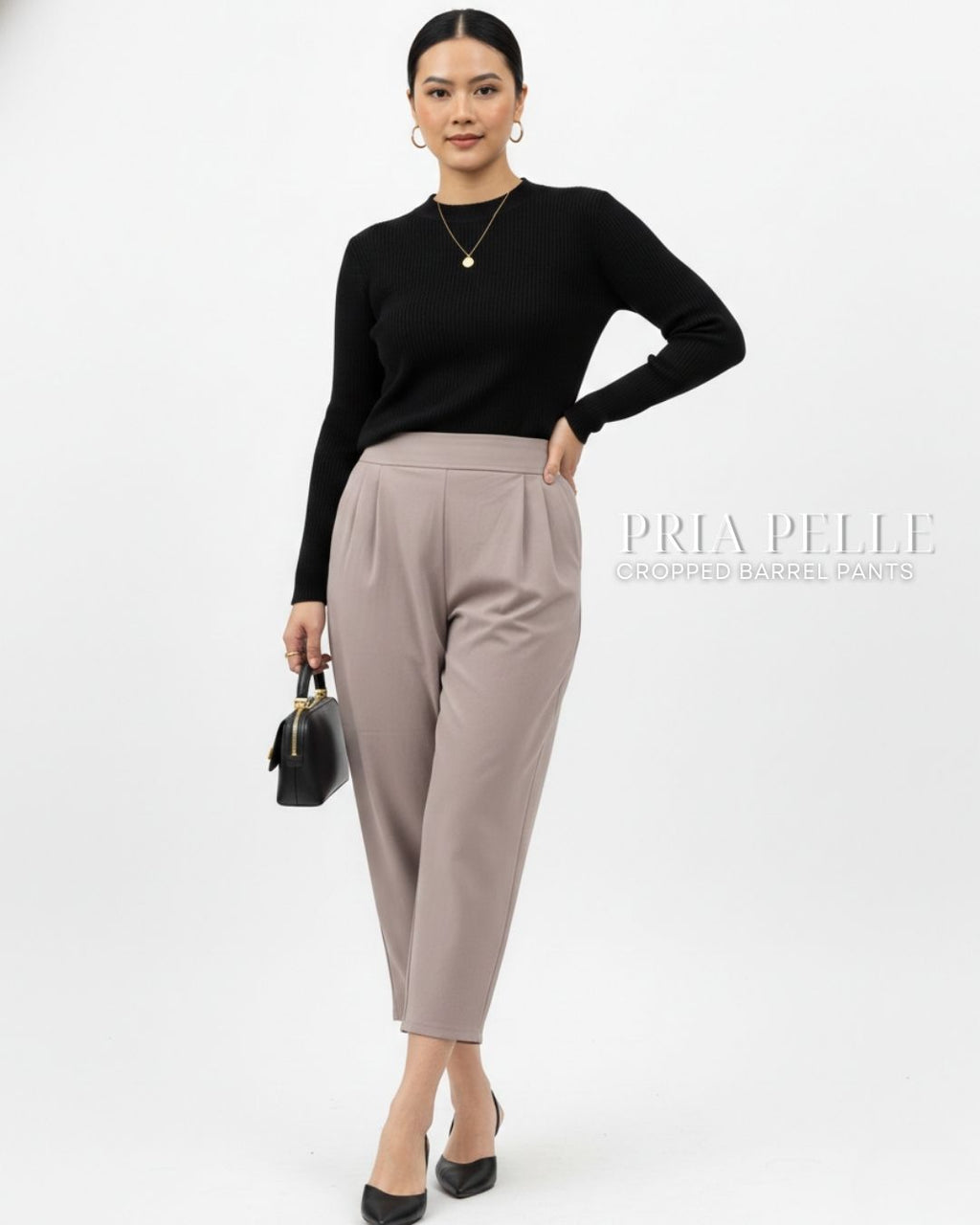 Pria Pelle Cropped Barrel Pants | Back Garter - Linen Blend Edgecomb Gray | Non Stretch