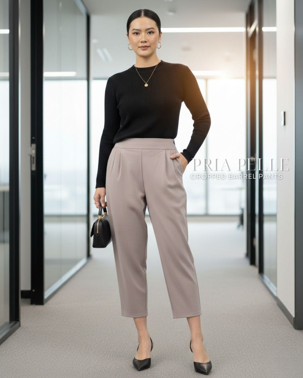 Pria Pelle Cropped Barrel Pants | Back Garter - Linen Blend Edgecomb Gray | Non Stretch