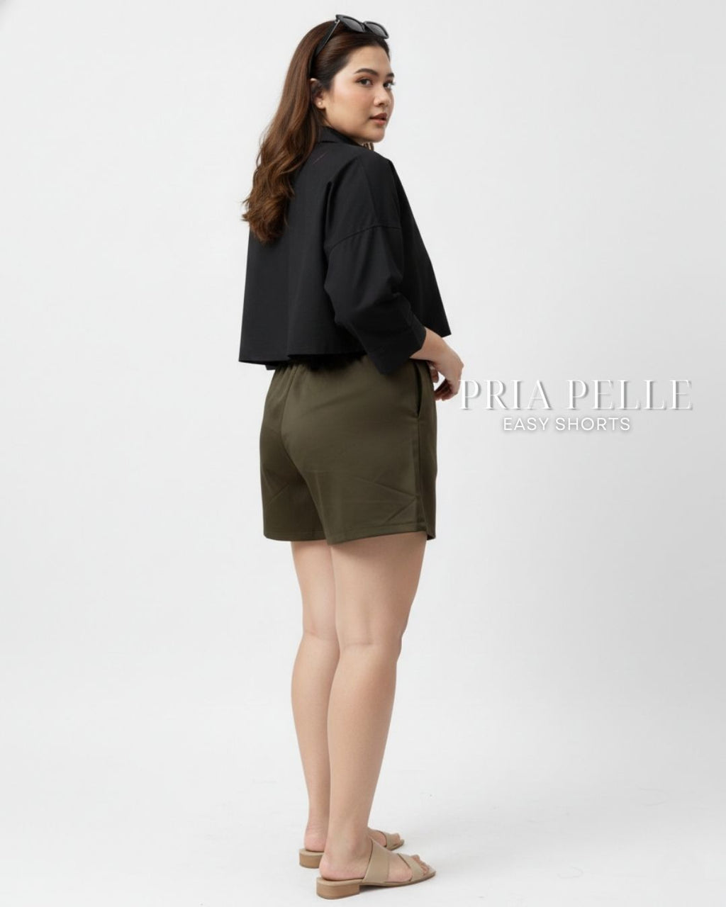 Pria Pelle Easy Shorts | Back garter - Cotton Blend Light Moss | Non Stretch