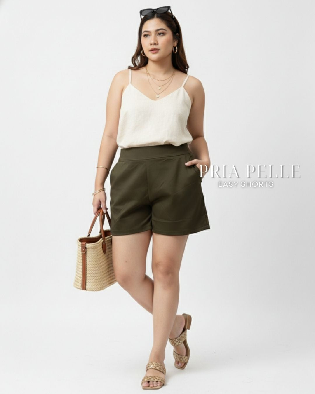 Pria Pelle Easy Shorts | Back garter - Cotton Blend Light Moss | Non Stretch