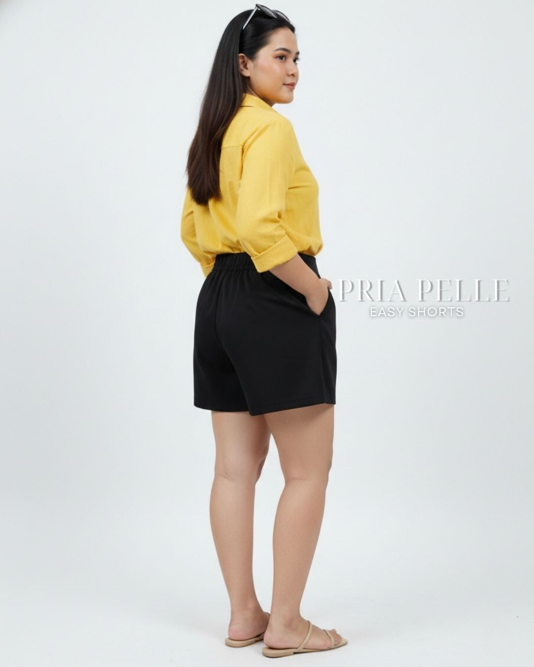 Pria Pelle Easy Shorts | Back garter - Cotton Twill Black | Non Stretch