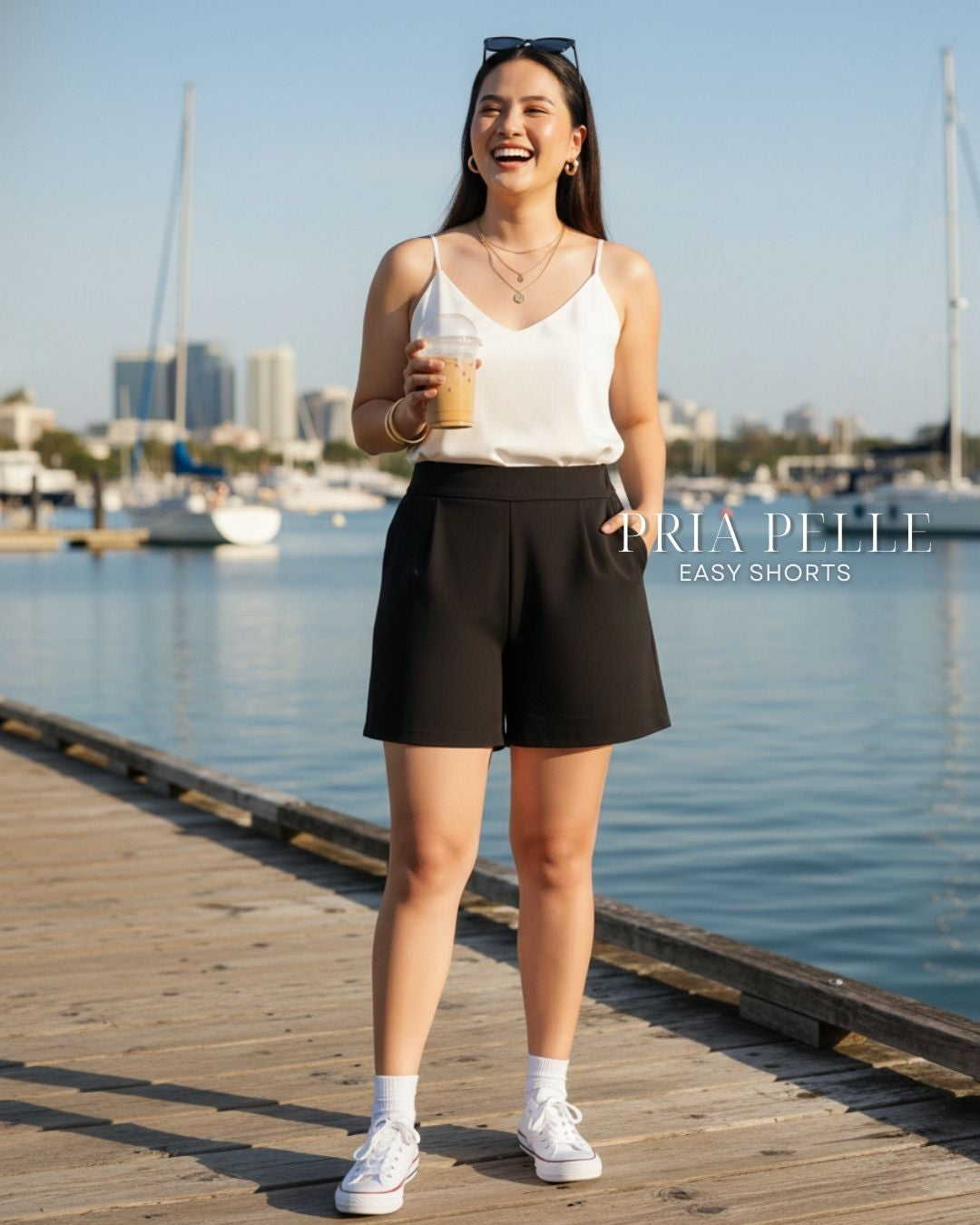 Pria Pelle Easy Shorts | Back garter - Cotton Twill Black | Non Stretch