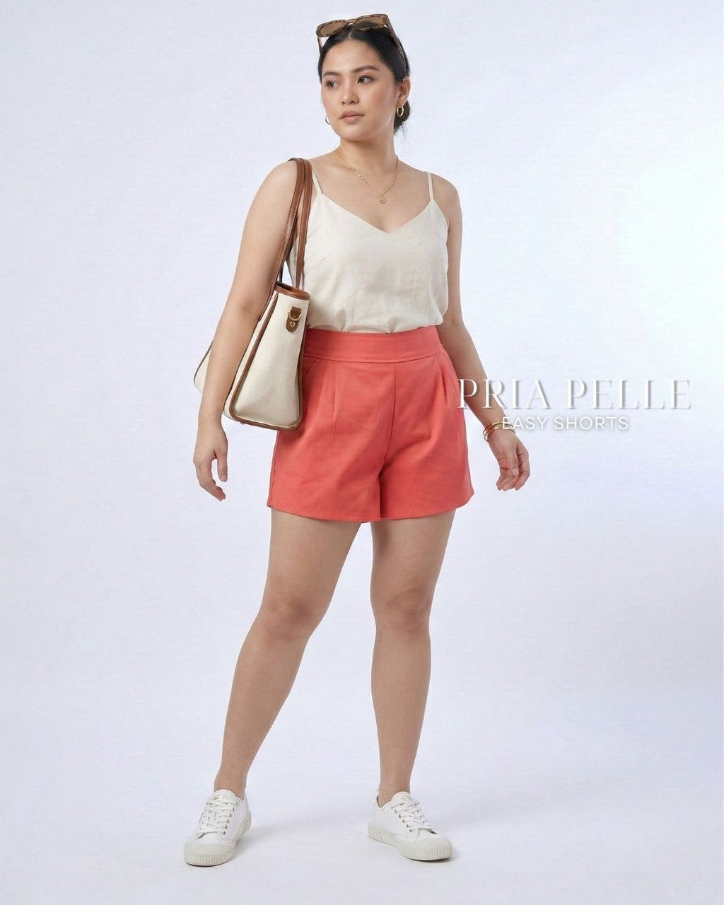 Pria Pelle Easy Shorts | Back garter - Cotton Blend Coral Pink with Stretch