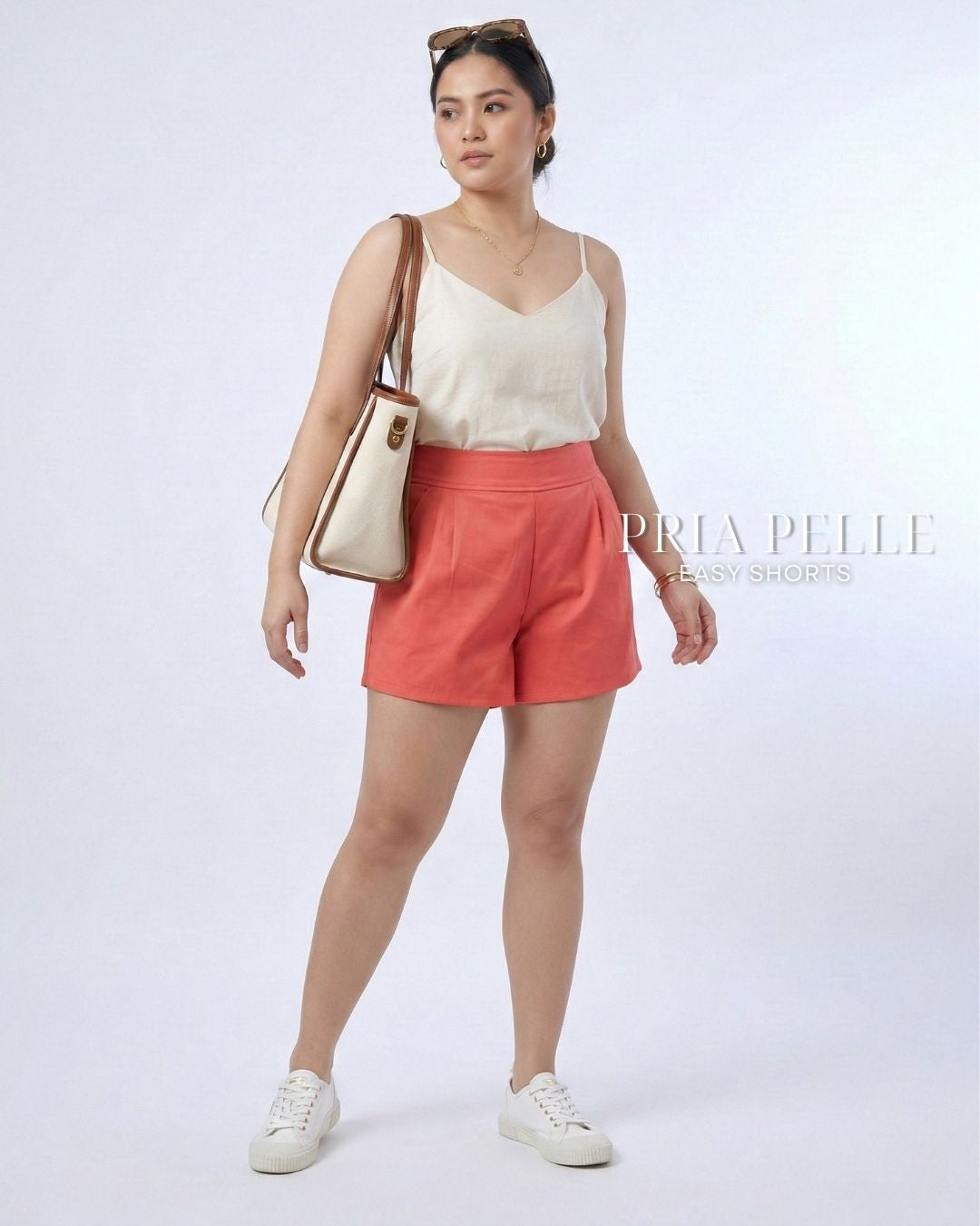 Pria Pelle Easy Shorts | Back garter - Cotton Blend Coral Pink with Stretch