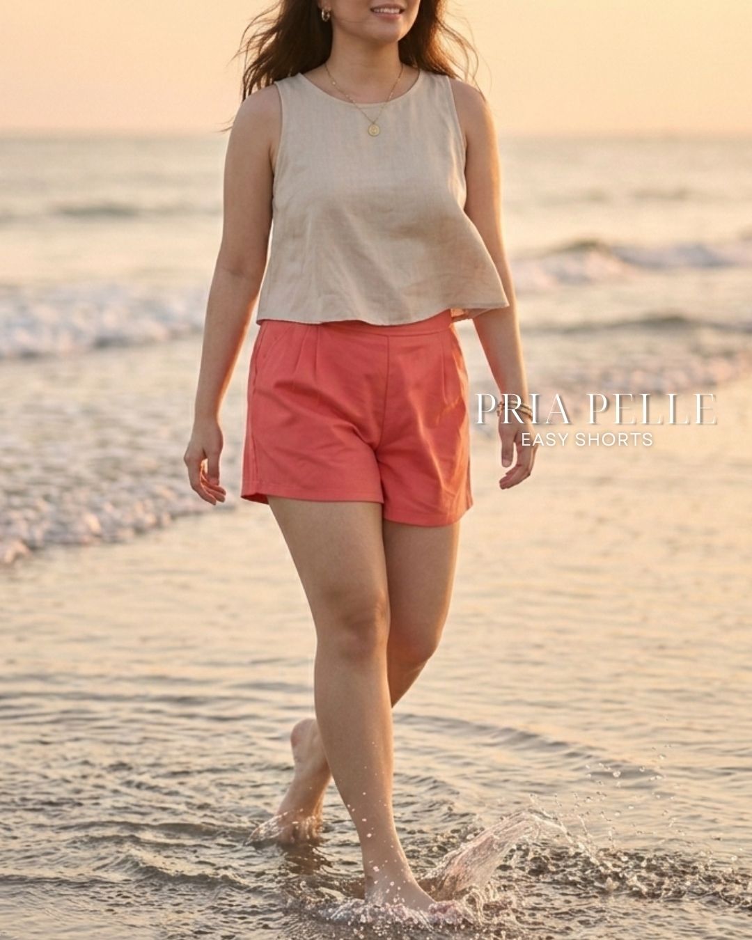 Pria Pelle Easy Shorts | Back garter - Cotton Blend Coral Pink with Stretch