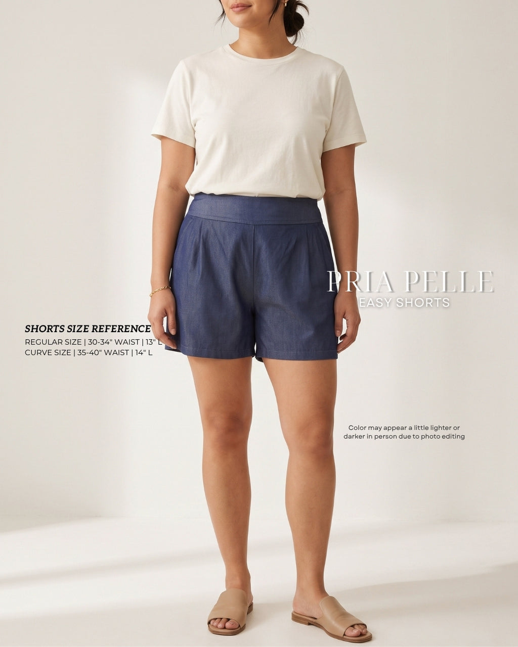Pria Pelle Easy Shorts | Back garter - Soft Denim Midnight Blue - Non Stretch (SPECIAL PRICE)