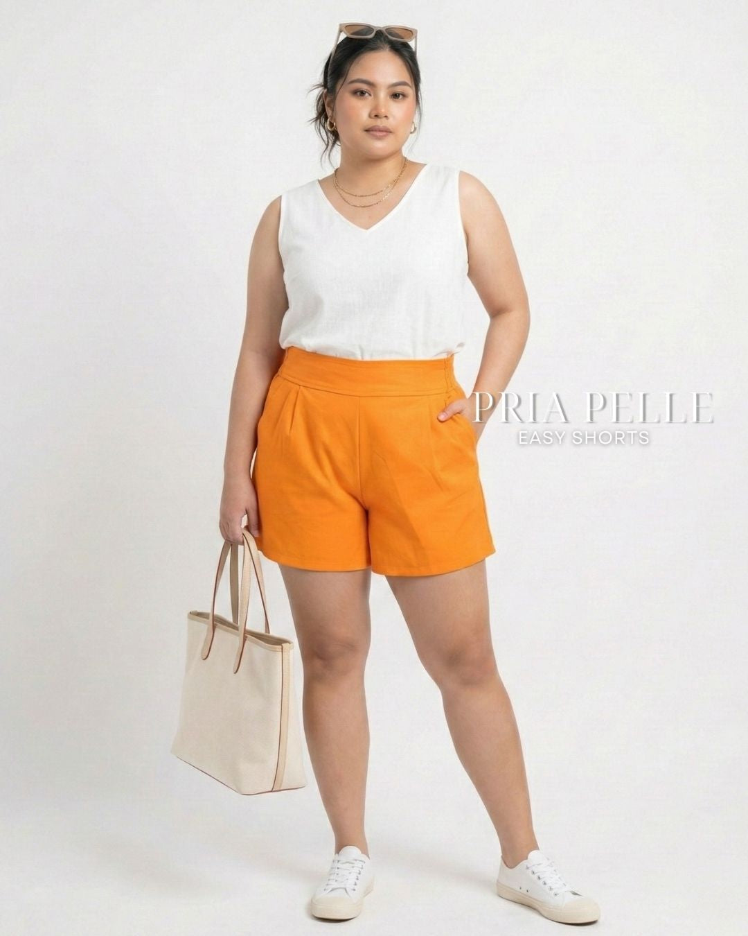 Pria Pelle Easy Shorts | Back garter - Cotton Twill Light Orange | Non Stretch