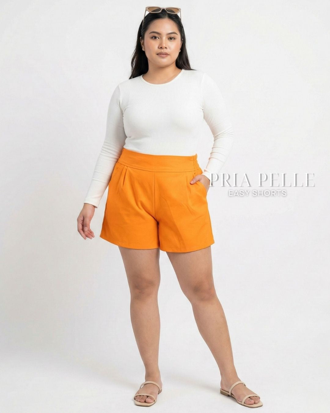 Pria Pelle Easy Shorts | Back garter - Cotton Twill Light Orange | Non Stretch