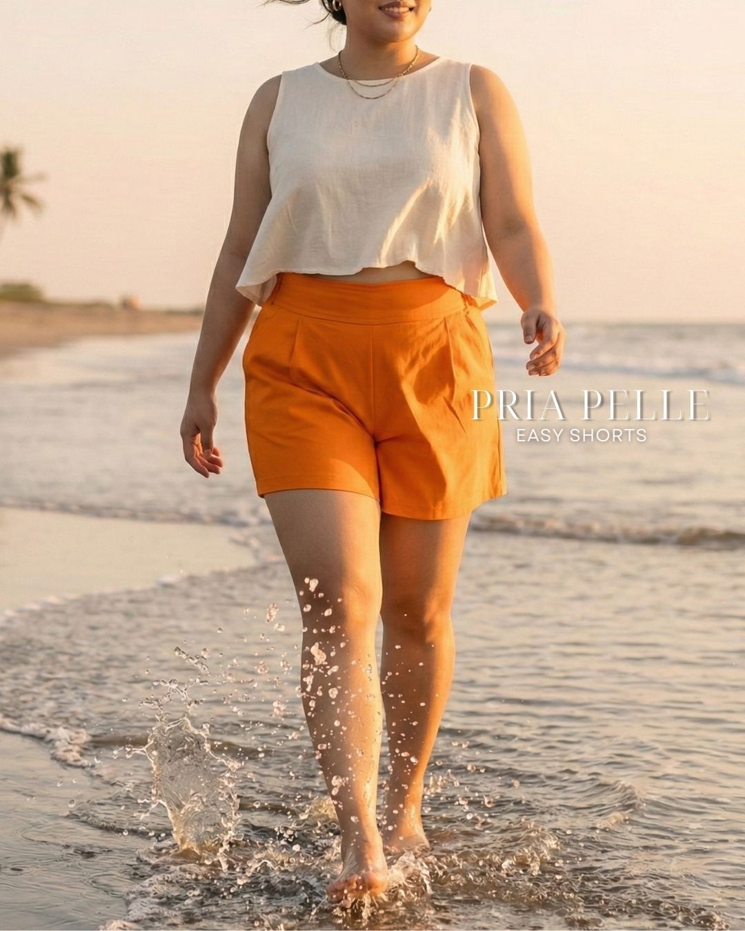 Pria Pelle Easy Shorts | Back garter - Cotton Twill Light Orange | Non Stretch