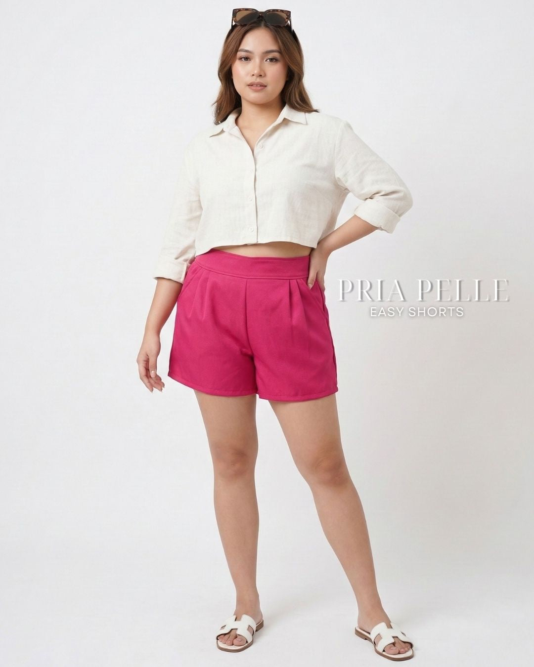 Pria Pelle Easy Shorts | Back garter - Cotton Twill Dark Fuchsia Pink | Non Stretch