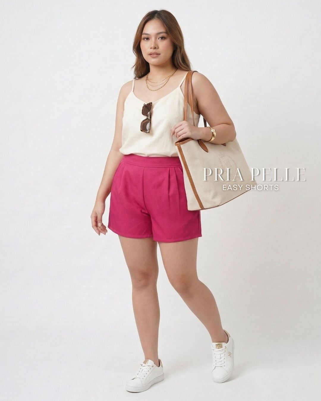 Pria Pelle Easy Shorts | Back garter - Cotton Twill Dark Fuchsia Pink | Non Stretch