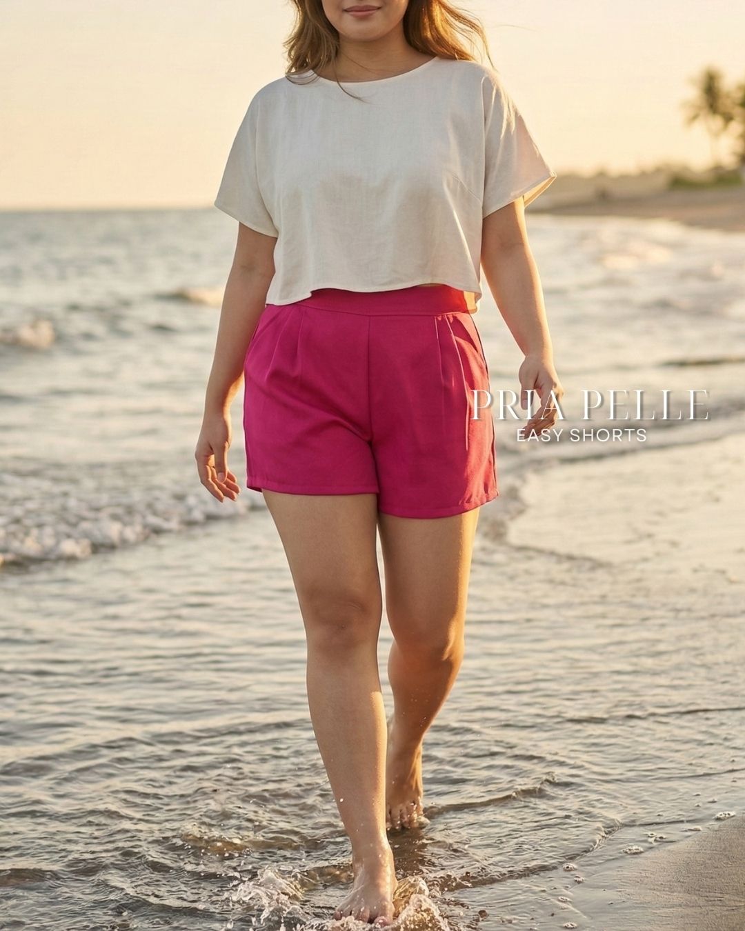 Pria Pelle Easy Shorts | Back garter - Cotton Twill Dark Fuchsia Pink | Non Stretch