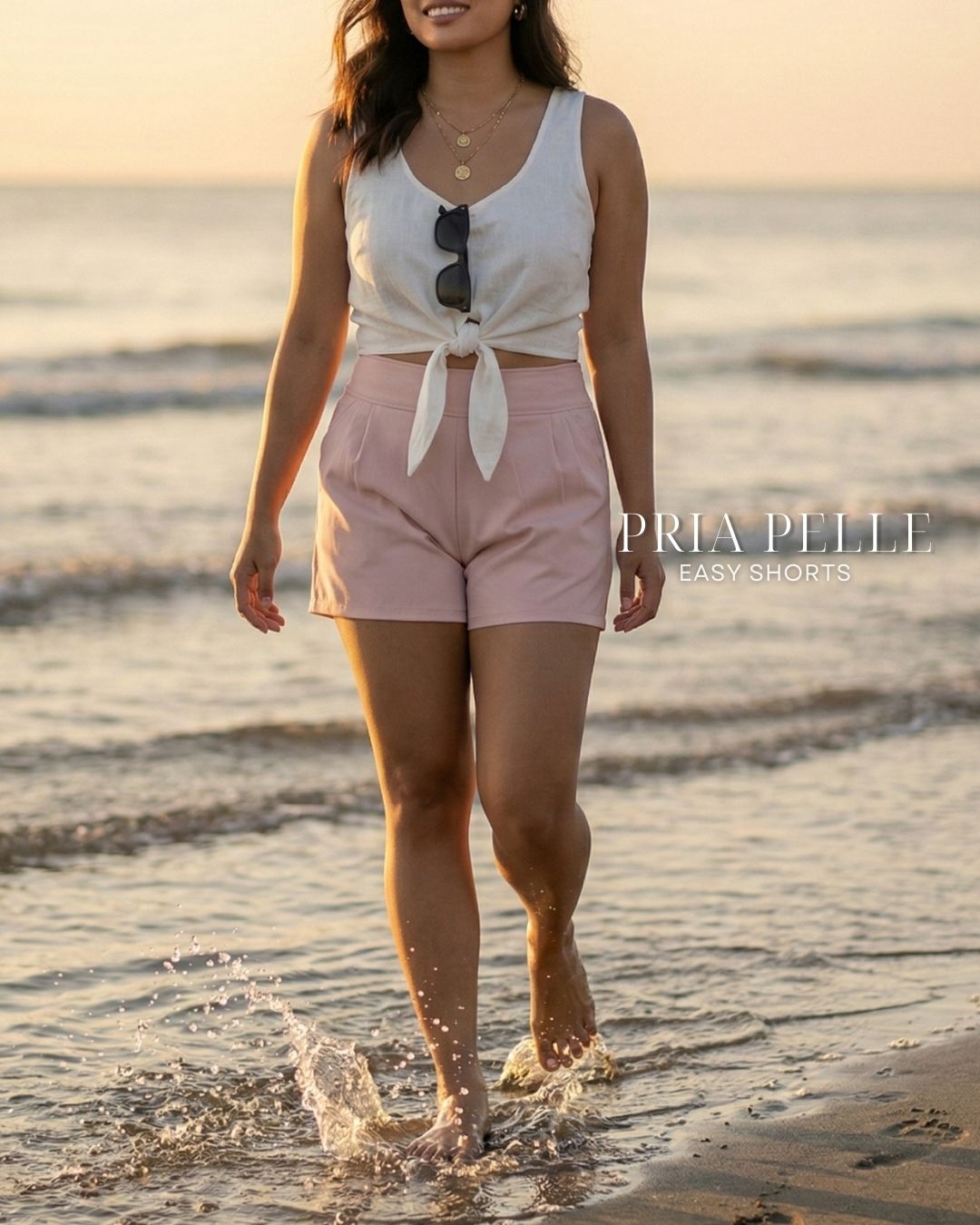 Pria Pelle Easy Shorts | Back garter - Cotton Blend Nude Pink with Stretch