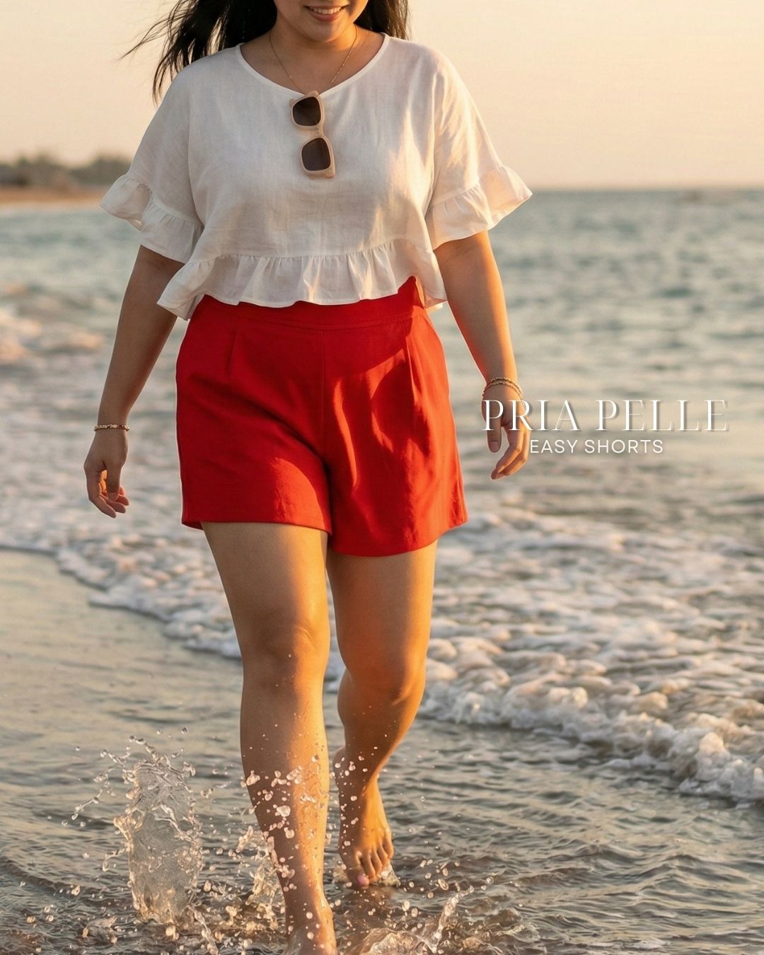 Pria Pelle Easy Shorts | Back garter - Cotton Twill Scarlet Red | Non Stretch