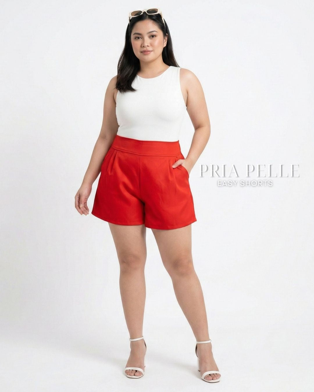 Pria Pelle Easy Shorts | Back garter - Cotton Twill Scarlet Red | Non Stretch
