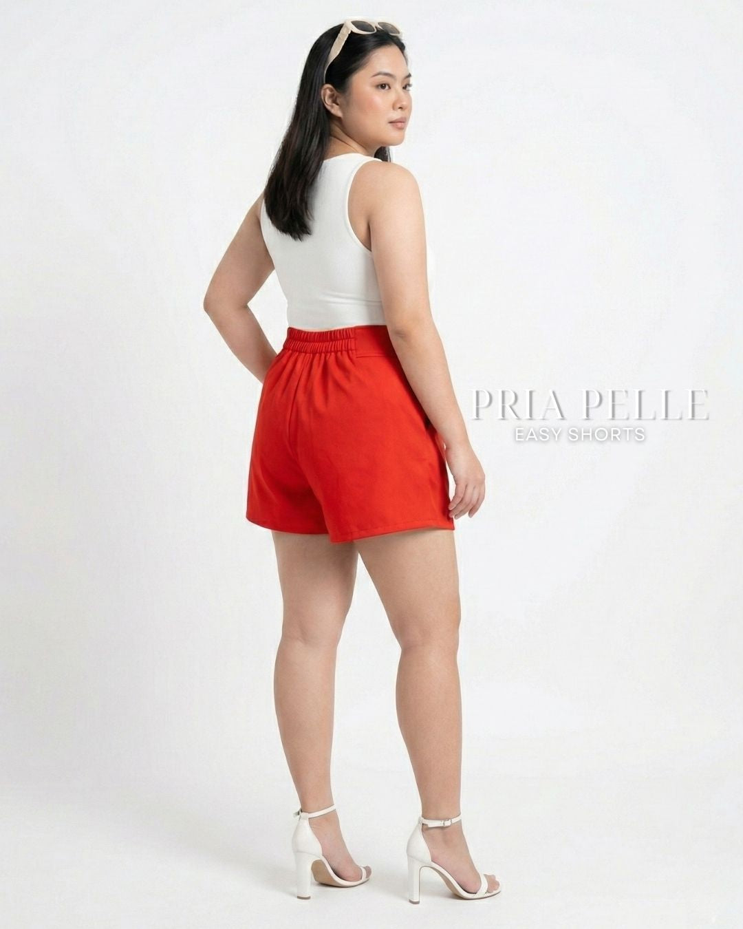 Pria Pelle Easy Shorts | Back garter - Cotton Twill Scarlet Red | Non Stretch