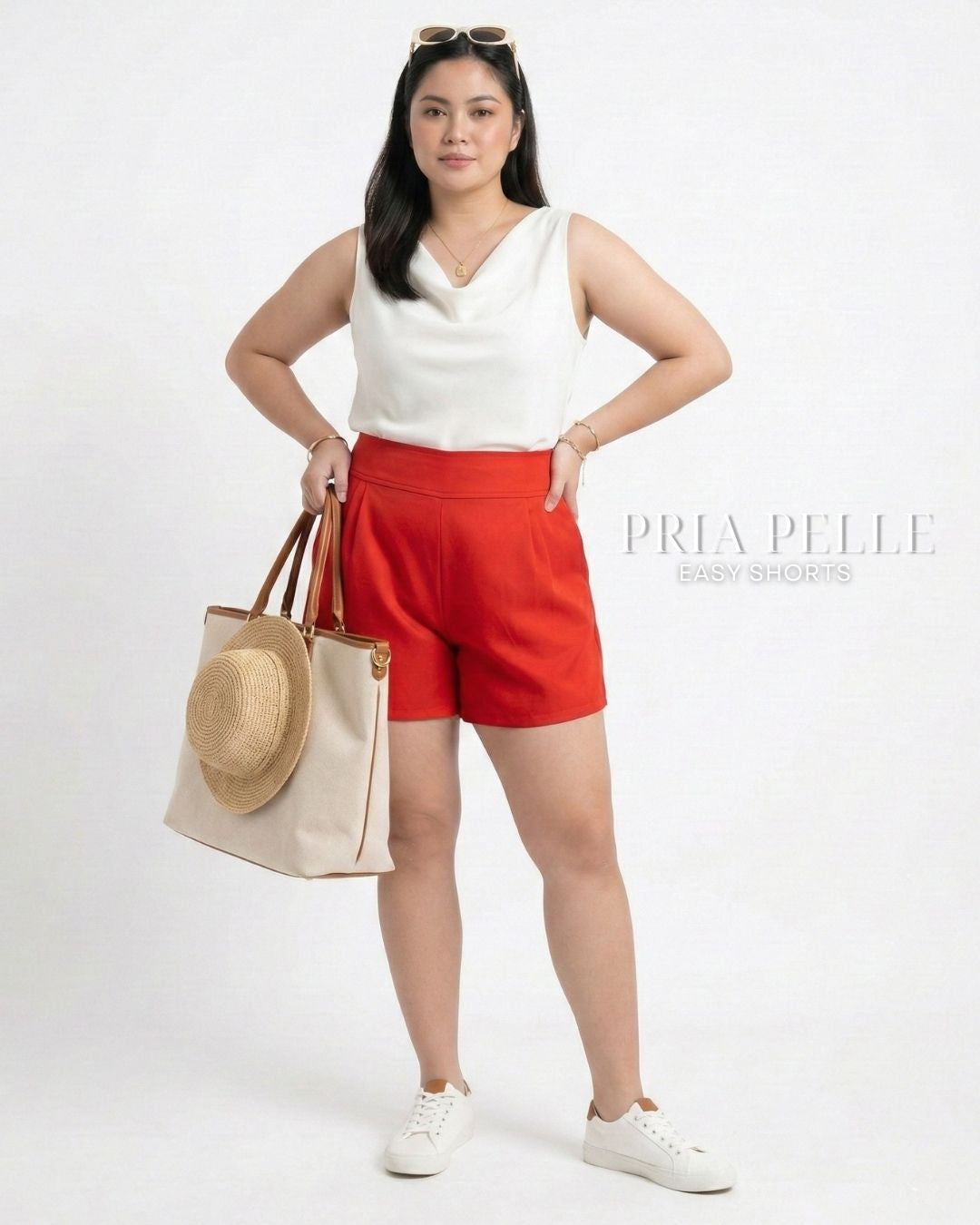 Pria Pelle Easy Shorts | Back garter - Cotton Twill Scarlet Red | Non Stretch