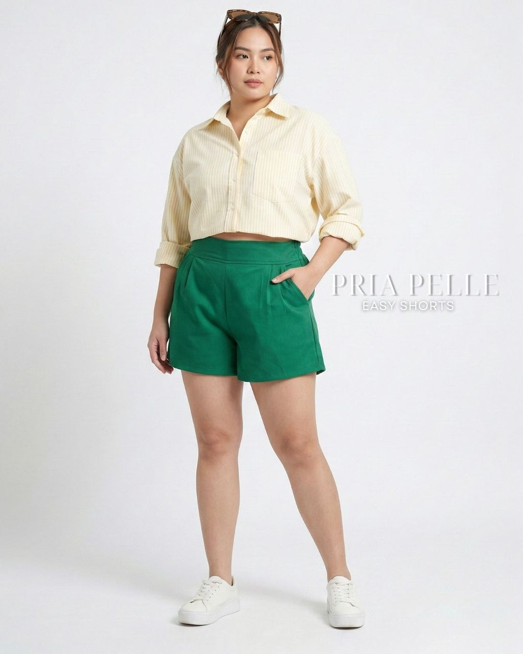 Pria Pelle Easy Shorts | Back garter - Cotton Twill Shamrock Green | Non Stretch