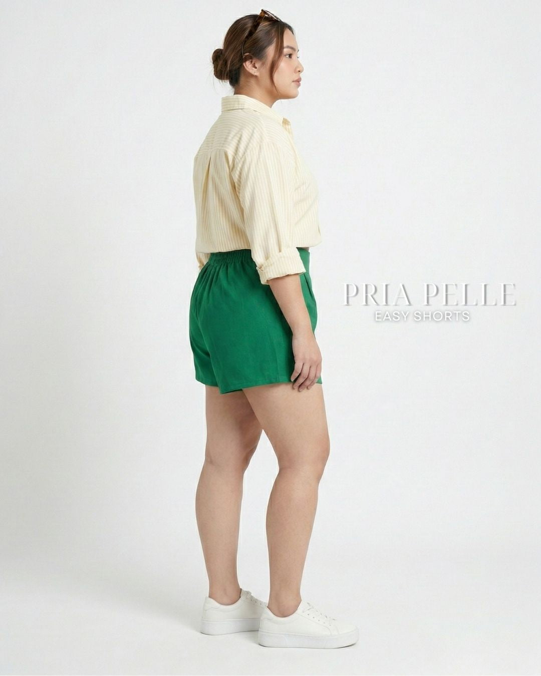 Pria Pelle Easy Shorts | Back garter - Cotton Twill Shamrock Green | Non Stretch
