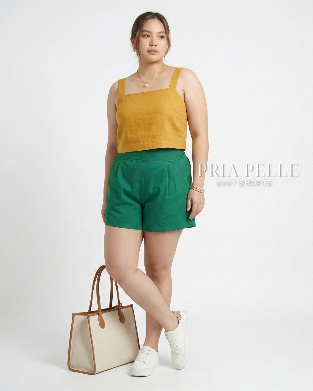 Pria Pelle Easy Shorts | Back garter - Cotton Twill Shamrock Green | Non Stretch