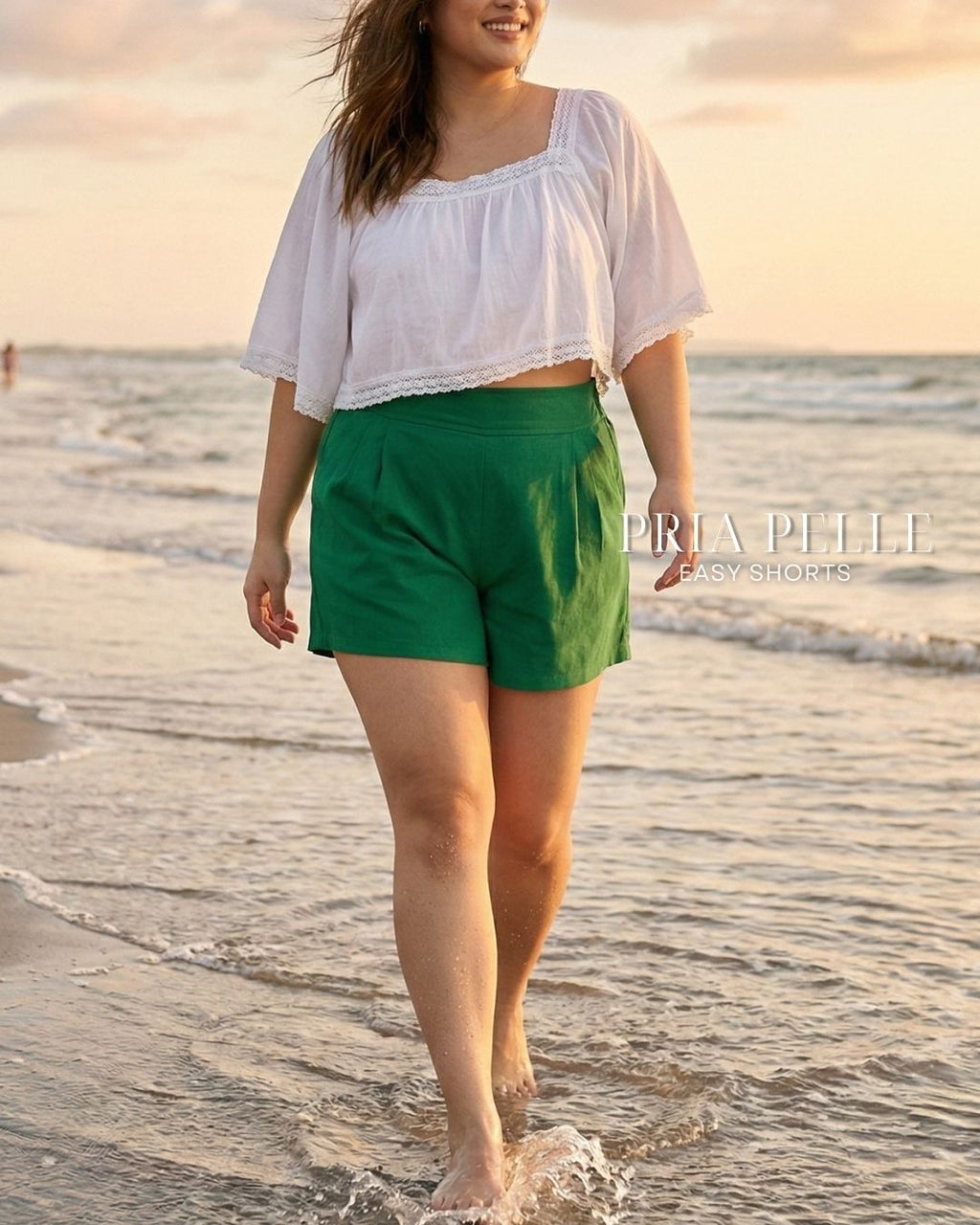 Pria Pelle Easy Shorts | Back garter - Cotton Twill Shamrock Green | Non Stretch