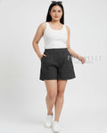 Pria Pelle Easy Shorts | Back garter - Cotton Blend Tartan Charcoal Gray | Non Stretch