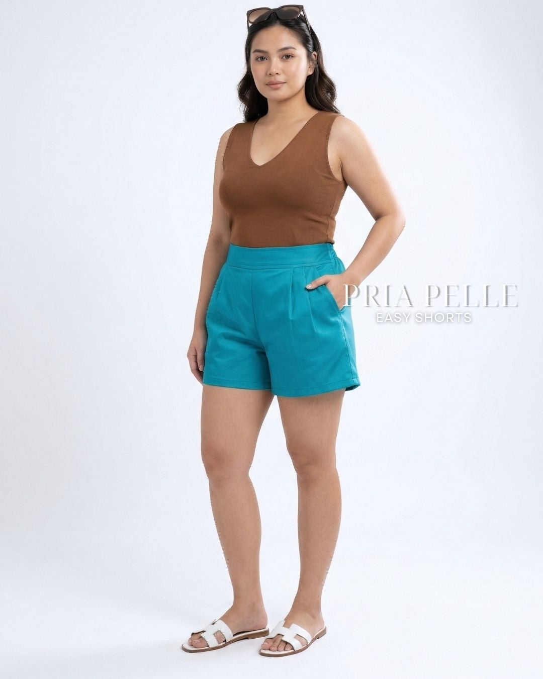 Pria Pelle Easy Shorts | Back garter - Cotton Blend Teal | Non Stretch