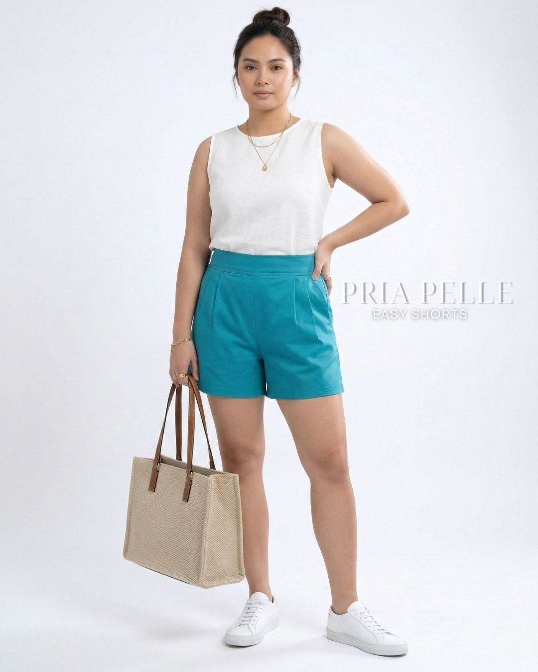 Pria Pelle Easy Shorts | Back garter - Cotton Blend Teal | Non Stretch