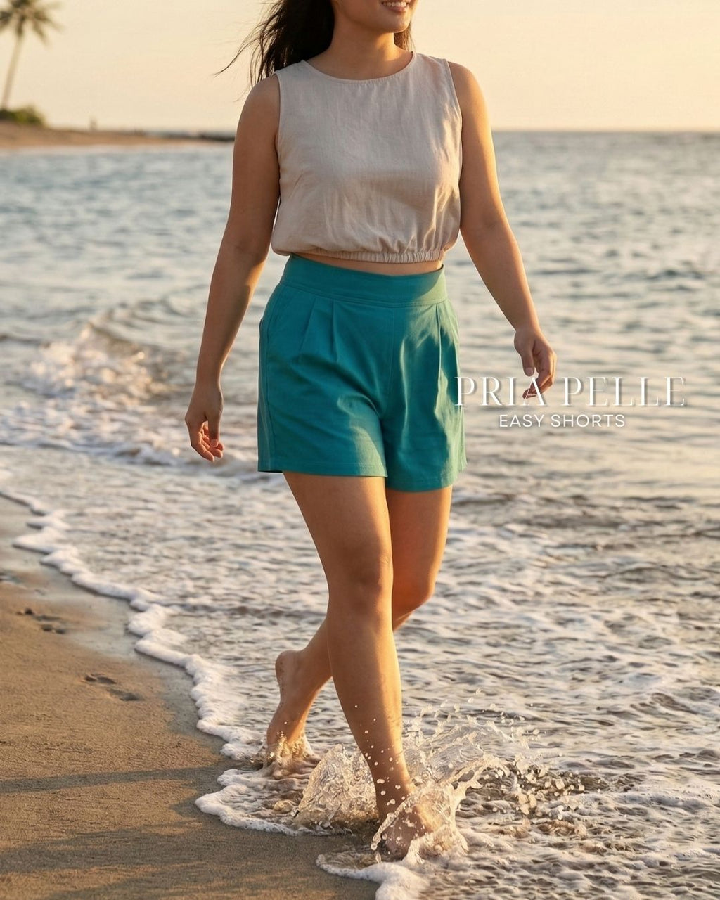 Pria Pelle Easy Shorts | Back garter - Cotton Blend Teal | Non Stretch