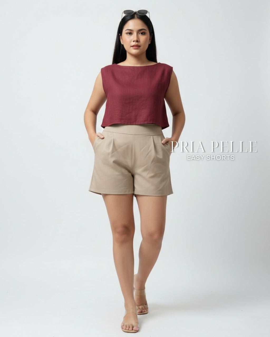 Pria Pelle Easy Shorts | Back garter - Cotton Blend Warm Khaki | Non Stretch