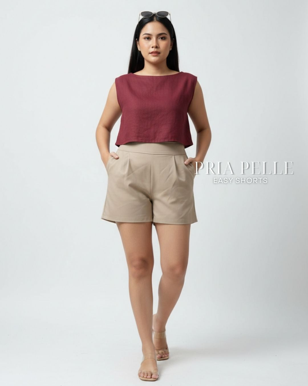 Pria Pelle Easy Shorts | Back garter - Cotton Blend Warm Khaki | Non Stretch