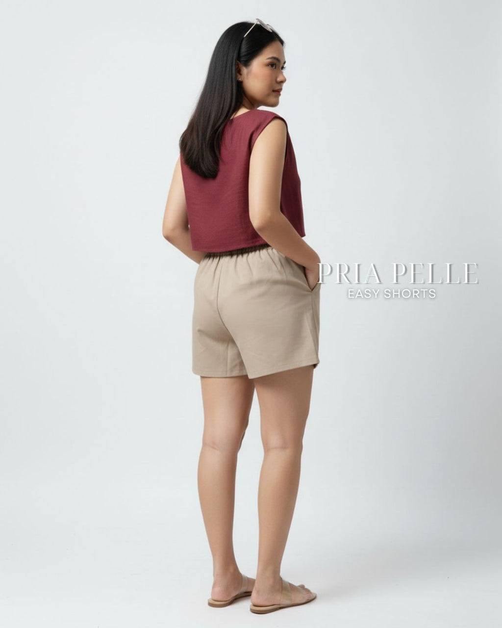 Pria Pelle Easy Shorts | Back garter - Cotton Blend Warm Khaki | Non Stretch