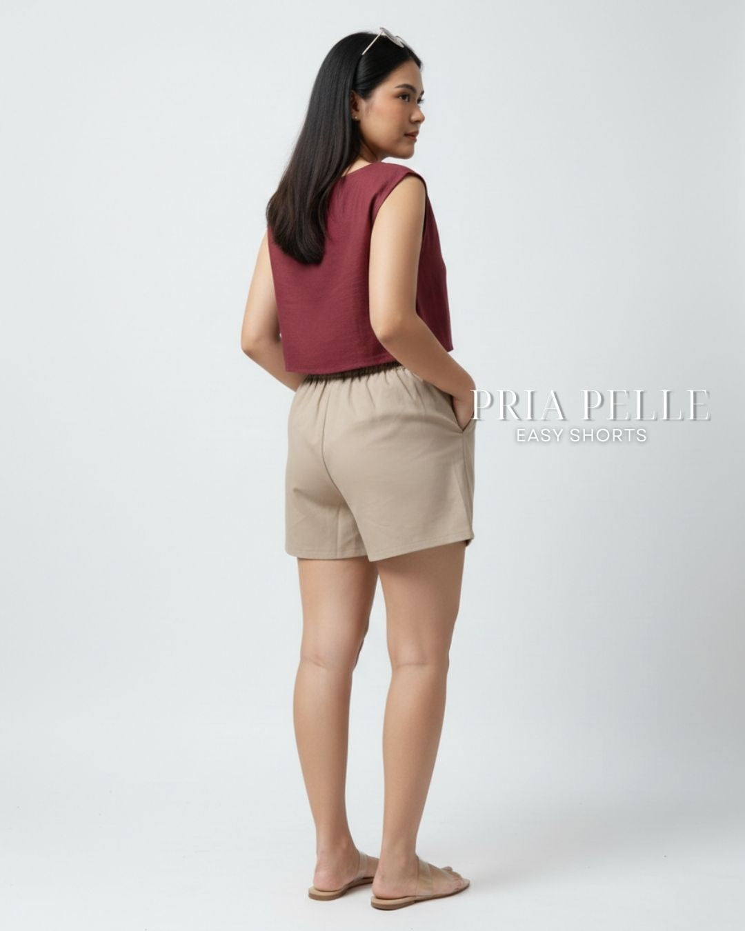 Pria Pelle Easy Shorts | Back garter - Cotton Blend Warm Khaki | Non Stretch