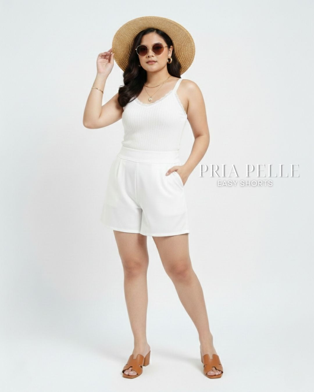 Pria Pelle Easy Shorts | Back garter - Cotton Blend Cloud Dancer | Non Stretch