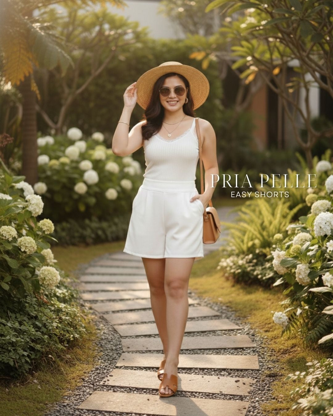 Pria Pelle Easy Shorts | Back garter - Cotton Blend Cloud Dancer | Non Stretch