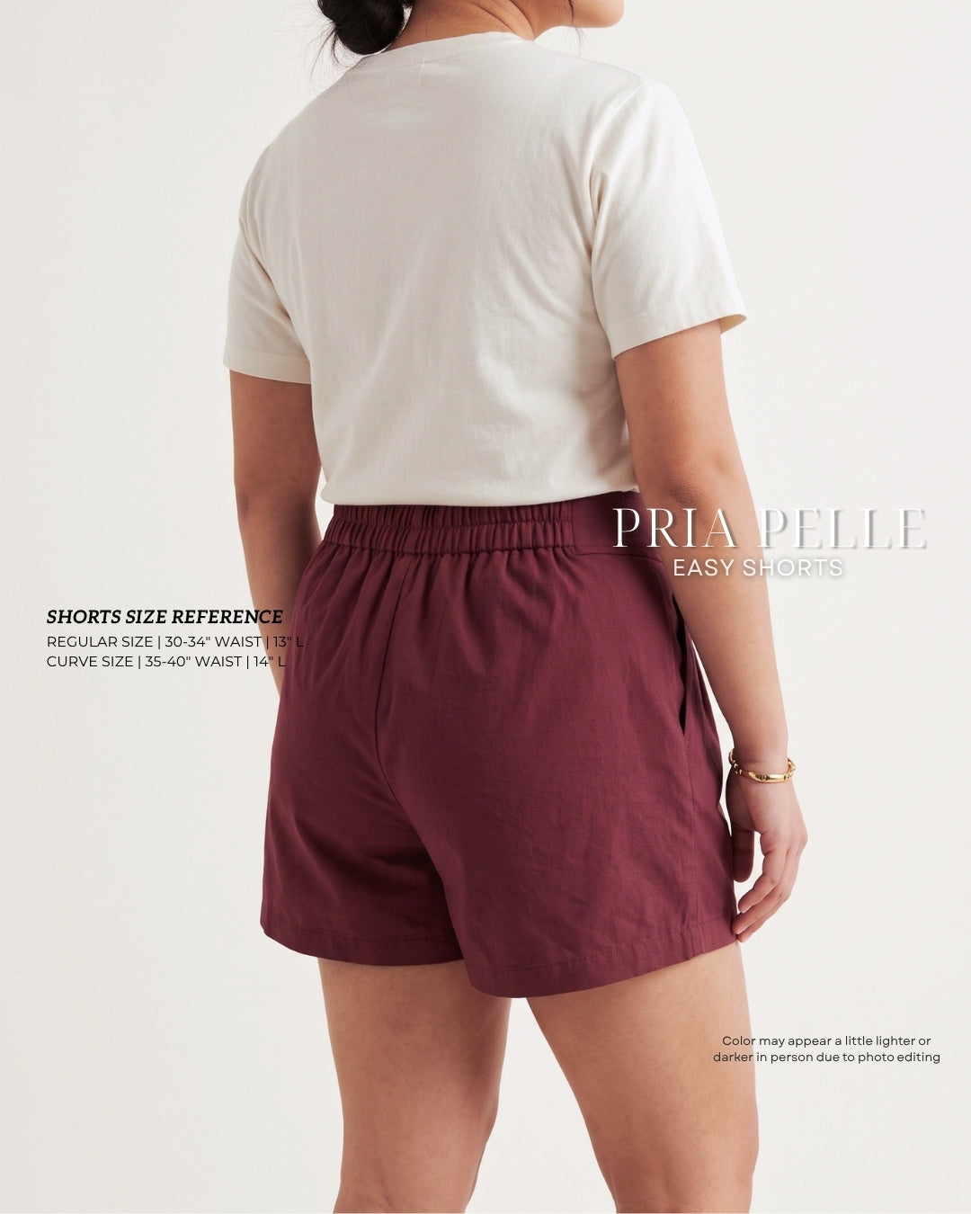 Pria Pelle Easy Shorts | Back garter - Cotton Twill Wine Red - Non Stretch